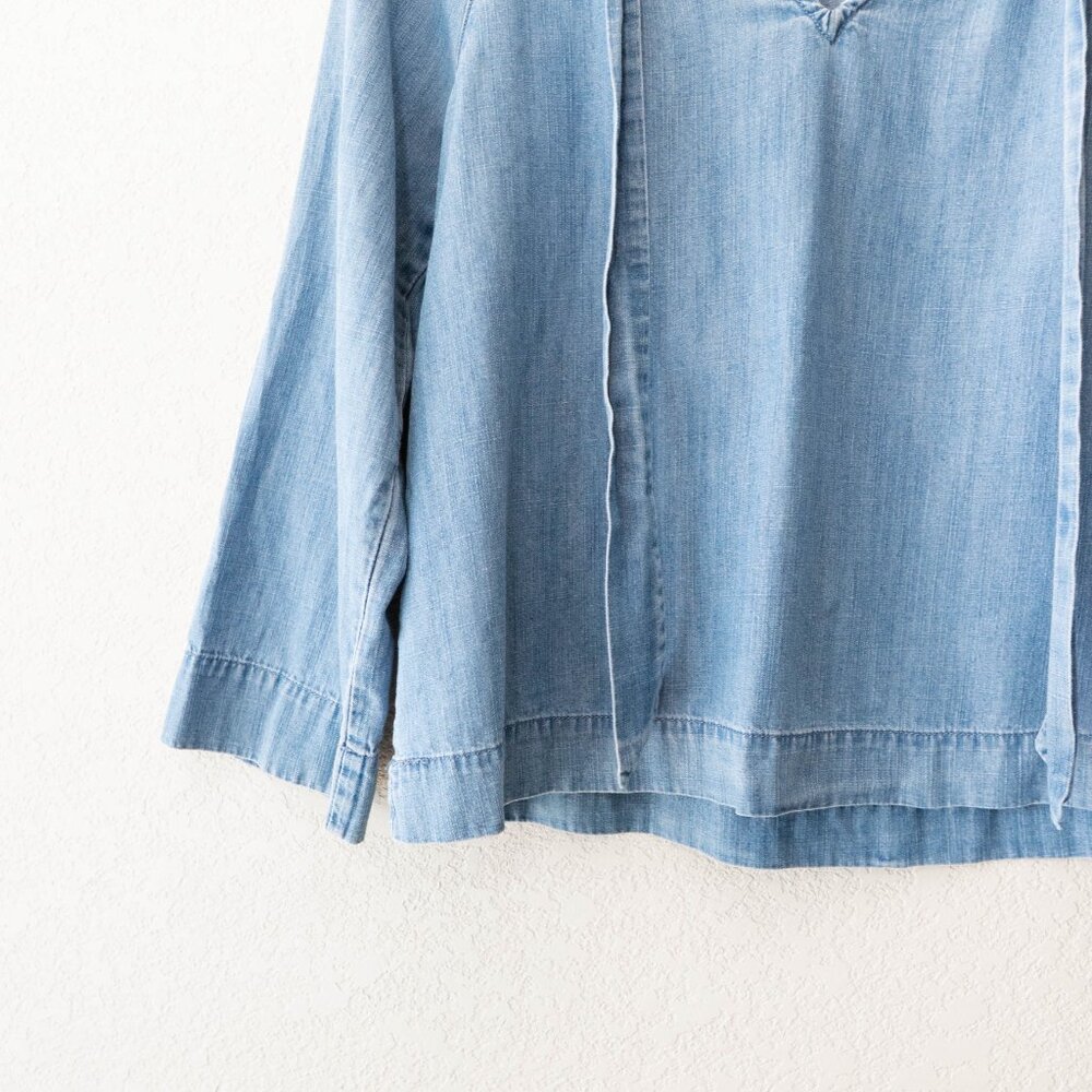 Madewell Chambray Top XS Blue Cotton Lyocell Tie Neck Boho Lightweight Blouse - Picture 5 of 12